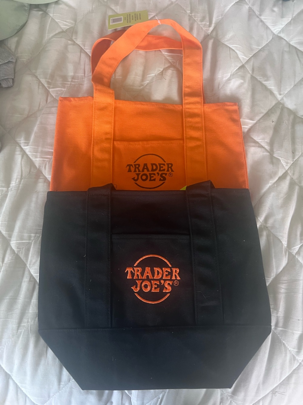 NWT set of 2 Trader Joe's Orange and Black Reusable Grocery Tote Bags. Halloween